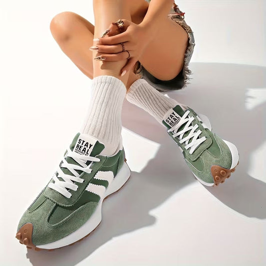 Baskets à Semelle Épaisse en Cuir Patchwork et PU avec Fermeture à Lacets pour Femme