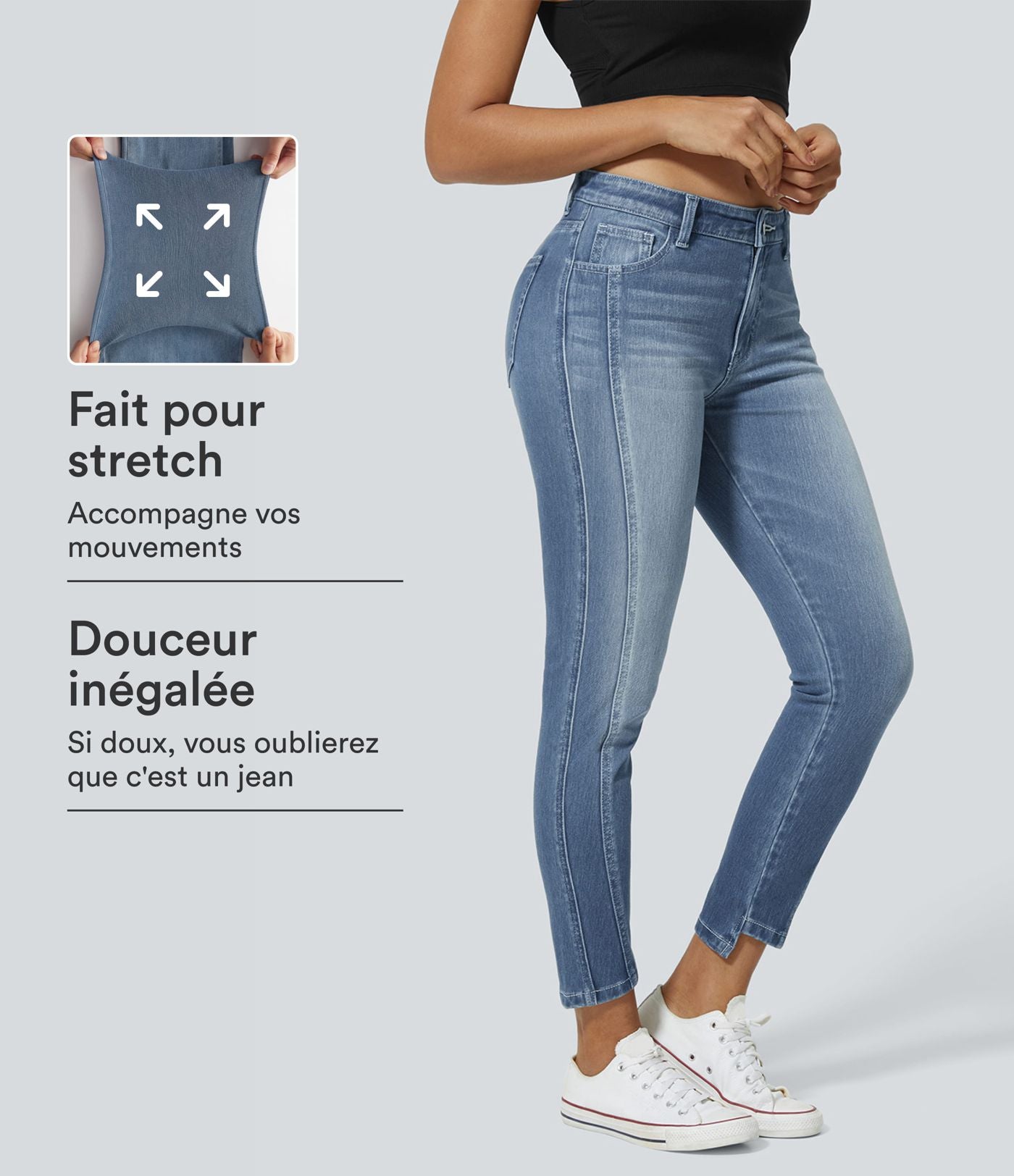Halara Flex™ Jean skinny Casual Taille Mi-Haute Fermeture Éclair Boutonnée Plusieurs Poches Tricot Extensible