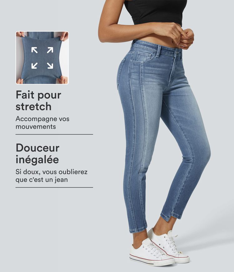 Halara Flex™ Jean skinny Casual Taille Mi-Haute Fermeture Éclair Boutonnée Plusieurs Poches Tricot Extensible