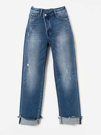 Jean Femme Pantalon Chic Bleu Droit Denim
