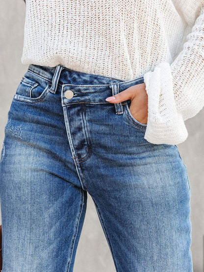 Jean Femme Pantalon Chic Bleu Droit Denim