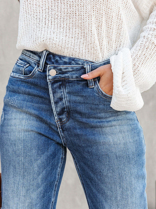 Jean Femme Pantalon Chic Bleu Droit Denim