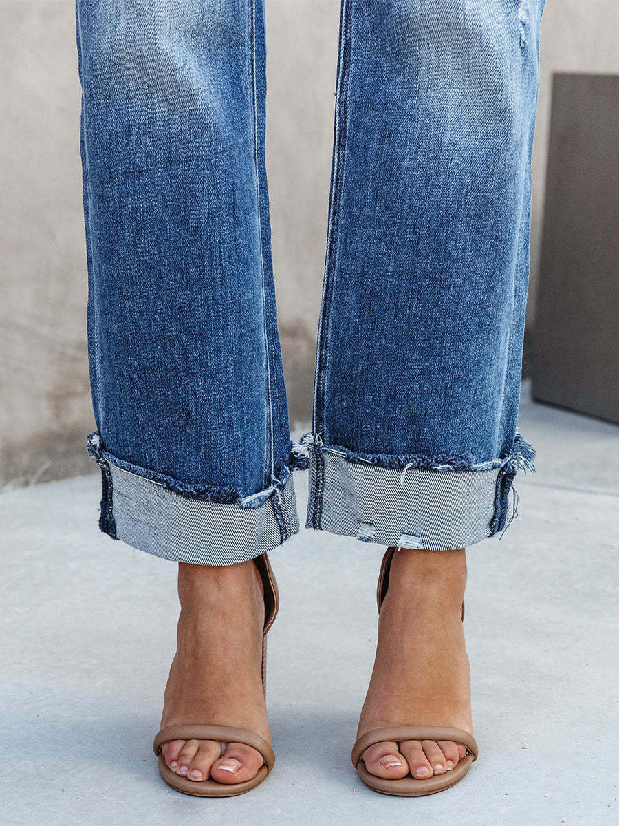 Jean Femme Pantalon Chic Bleu Droit Denim
