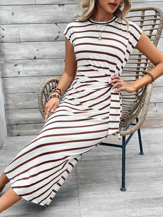 Tie Knotted Striped Side Casual Dress