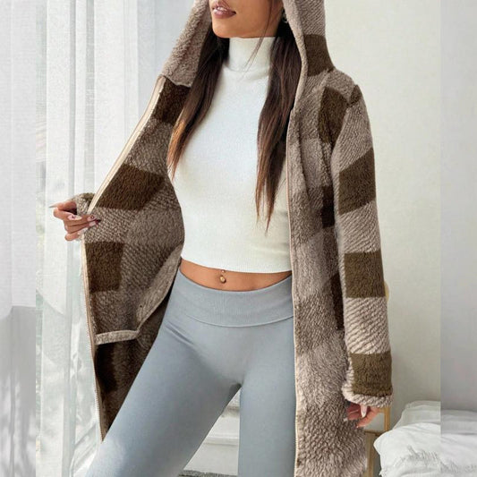 🧥 Manteau Long à Carreaux Douillet – Style & Confort