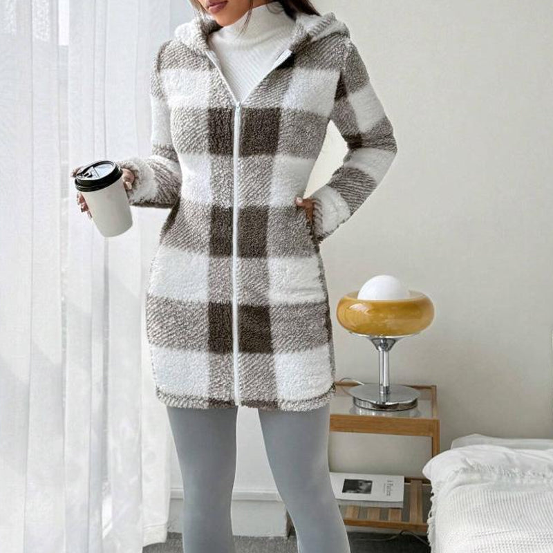 🧥 Manteau Long à Carreaux Douillet – Style & Confort