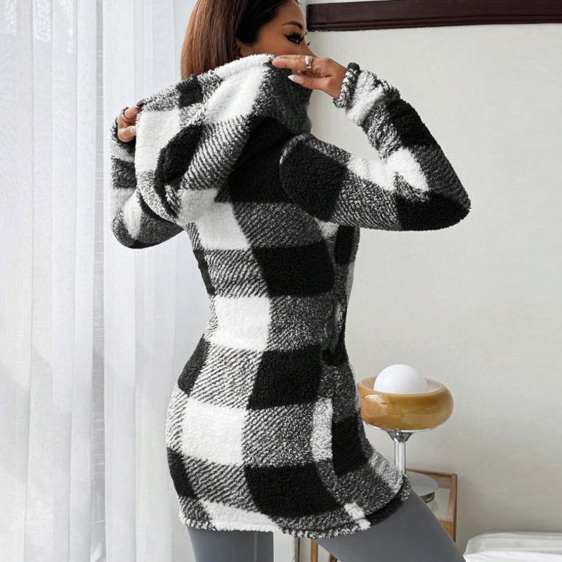 🧥 Manteau Long à Carreaux Douillet – Style & Confort