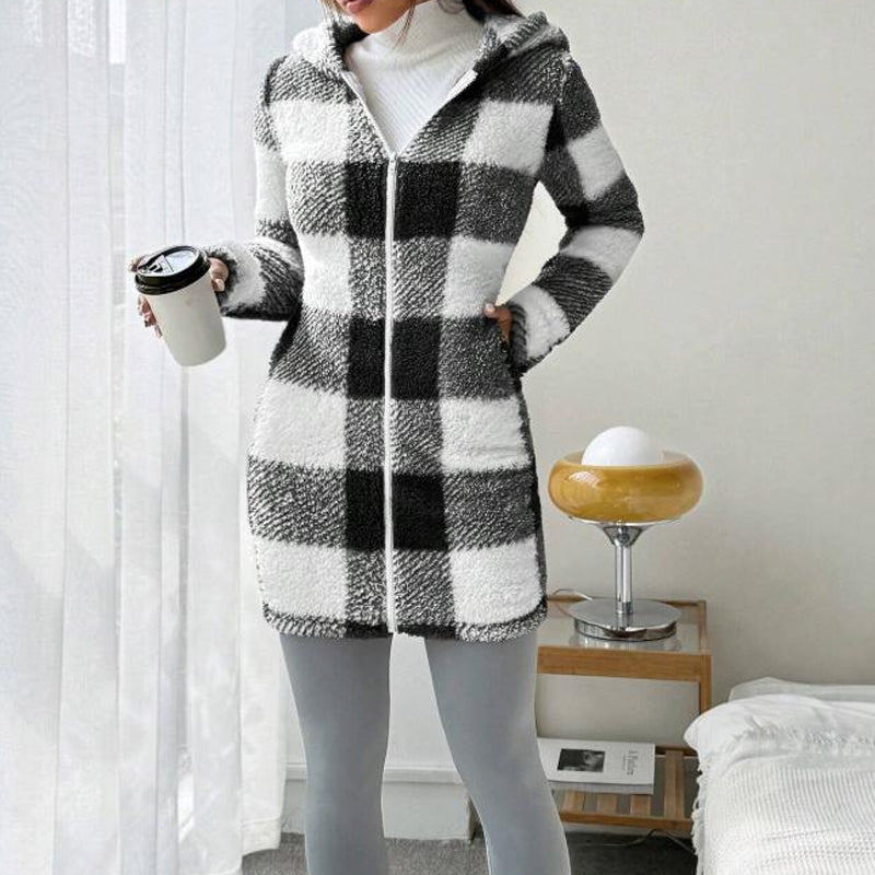 🧥 Manteau Long à Carreaux Douillet – Style & Confort