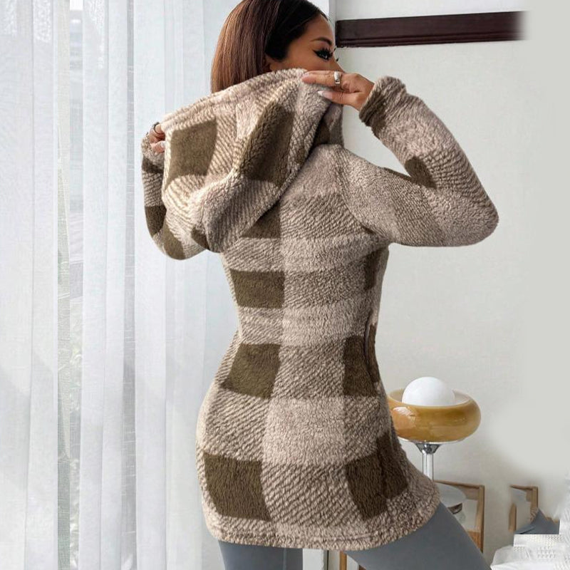 🧥 Manteau Long à Carreaux Douillet – Style & Confort
