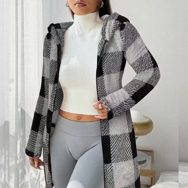 🧥 Manteau Long à Carreaux Douillet – Style & Confort