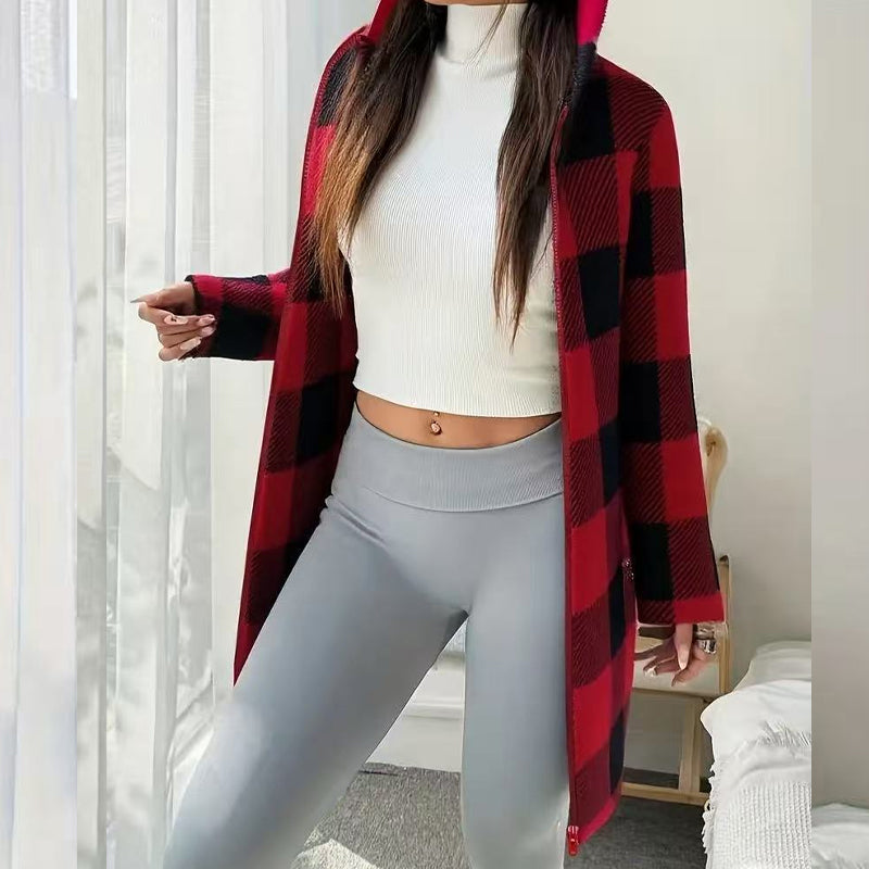 🧥 Manteau Long à Carreaux Douillet – Style & Confort